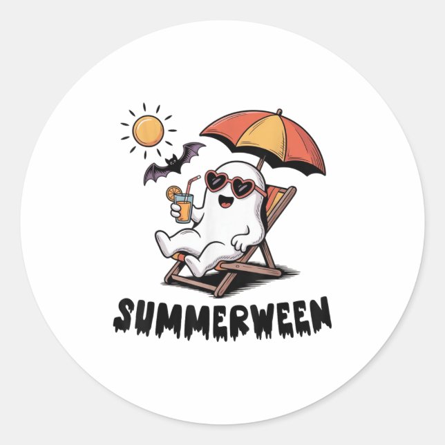 Adesivo Fantasma Cute Spooky Com Vibas De Verão (Frente)