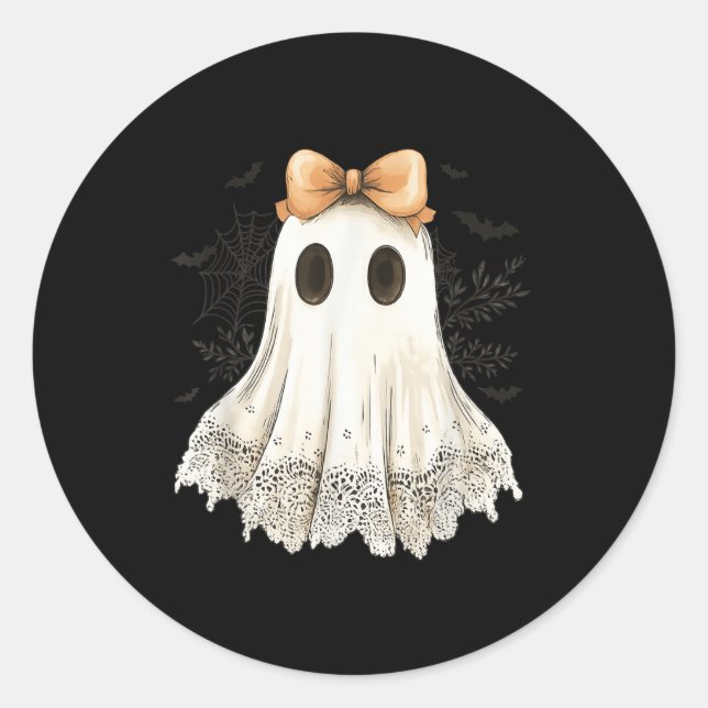 Adesivo Fantasma de Halloween Fofo Com Laço de Renda Estil (Frente)