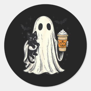 Adesivo Fantasma de Halloween Fofo Segurando Gato Preto Ca