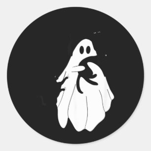 Adesivo Fantasma de Halloween Fofo Segurando Três Gatos Pr