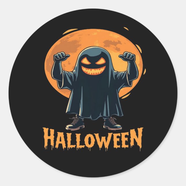 Adesivo Fantasma de Halloween Spooky com Design de Lua Che (Frente)