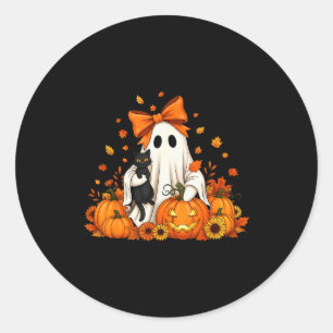 Adesivo Fantasma de Halloween Vintage segurando gato preto