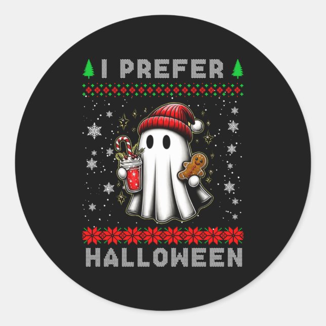 Adesivo Fantasma de Natal Eu Prefiro o Halloween Roupa de  (Frente)