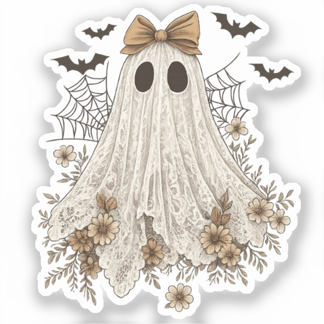 Adesivo Fantasma de Renda Elegante com Laço | Fantasma Flo (Frente)