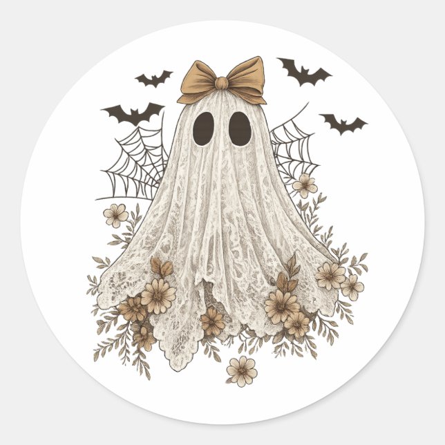 Adesivo Fantasma de Renda Elegante com Laço | Fantasma Flo (Frente)