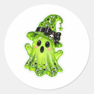 Adesivo Fantasma de Slime Verde Mágico Usando Chapéu de Br