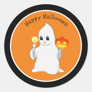 Adesivo Fantasma e Abóbora de Halloween Fofos em Laranja