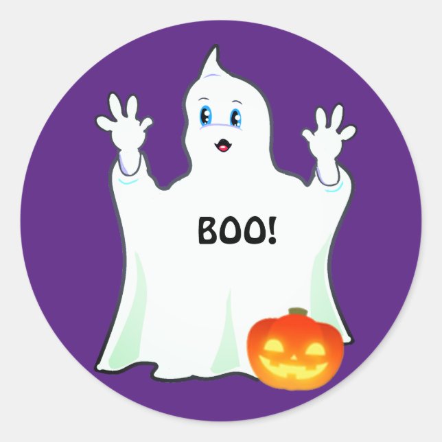 Adesivo Fantasma e Abóbora de Halloween Fofos em Roxo (Frente)
