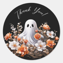 Fantasma e Flores no Halloween Obrigado Stickers