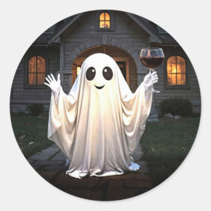 Adesivo Fantasma e Vinho de Halloween