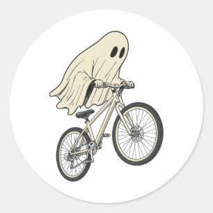 Adesivo Fantasma engraçado de Halloween andando de bicicle