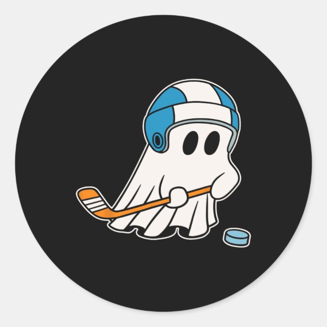 Adesivo Fantasma Engraçado Jogando Hockey Halloween (Frente)