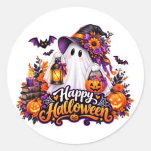 Adesivo Fantasma Feliz do Dia das Bruxas – Assustador e Co