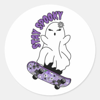 Adesivo Fantasma "Fique Louco" em um skate - Roxo Legal