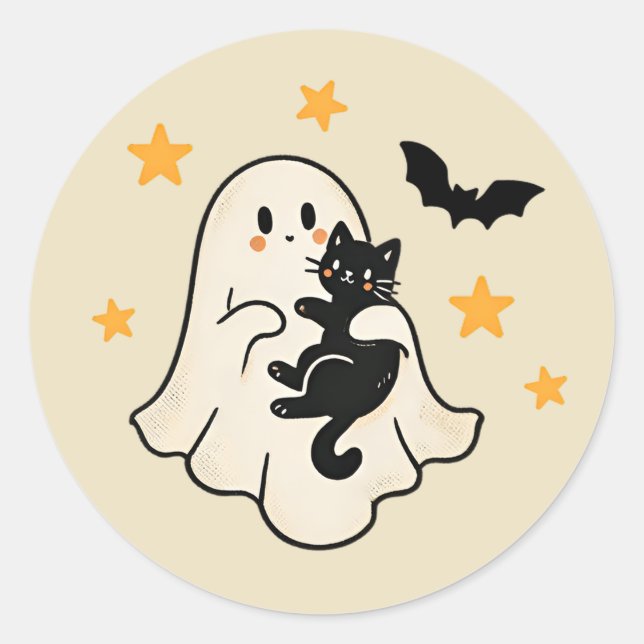 Adesivo Fantasma Flutuante Fofo de Halloween com Gato Pret (Frente)