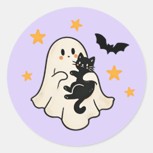 Adesivo Fantasma Flutuante Fofo de Halloween com Gato Pret