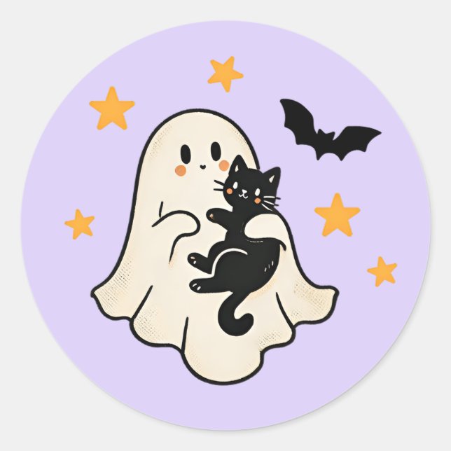 Adesivo Fantasma Flutuante Fofo de Halloween com Gato Pret (Frente)