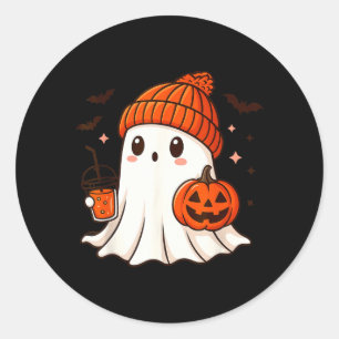 Adesivo Fantasma Fofo com Boné de Abóbora e Café