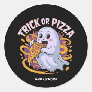 Adesivo Fantasma Fofo Comendo Pizza Diversão Assustadora T