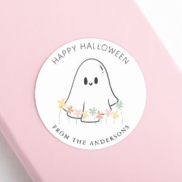 Adesivo Fantasma Fofo Floral de Halloween
