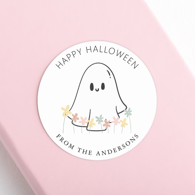 Adesivo Fantasma Fofo Floral de Halloween (Criador carregado)