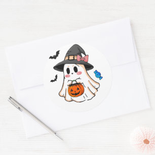 Adesivo Fantasma Kawaii de Halloween Fofo em Chapéu de Bru
