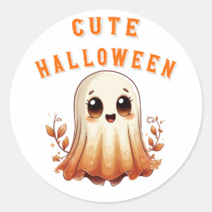 Adesivo Fantasma Kawaii Fofo Com Folhas de Outono Hallowee