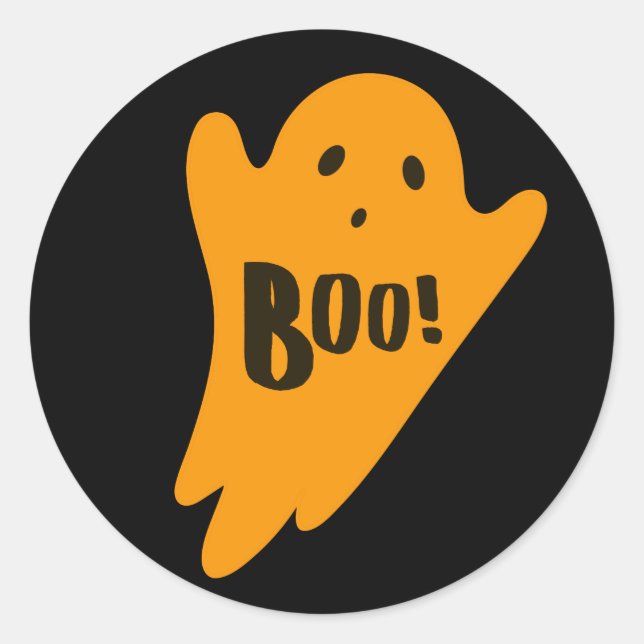 Adesivo Fantasma laranja bonito, BOO clássico do halloween (Frente)