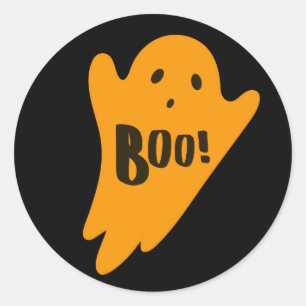 Adesivo Fantasma laranja bonito, BOO clássico do halloween
