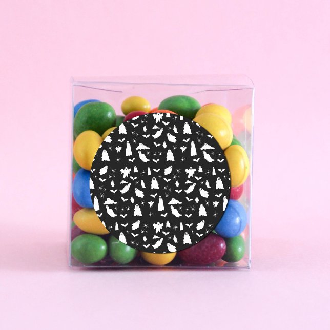 Adesivo Fantasma, Morcegos e Aranhas, Padrão de Halloween (Cute Ghost, Bats & Spiders Halloween Pattern Classic Round Sticker)