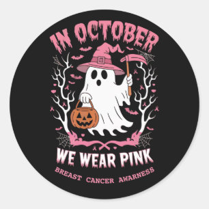 Adesivo Fantasma Rosa Fofo de Halloween E Em Outubro Nós U