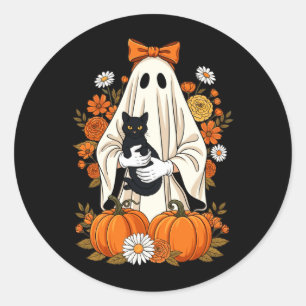 Adesivo Fantasma segurando abóbora floral de gato preto no