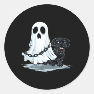 Adesivo Fantasma segurando cachorrinho fantasia engraçada 