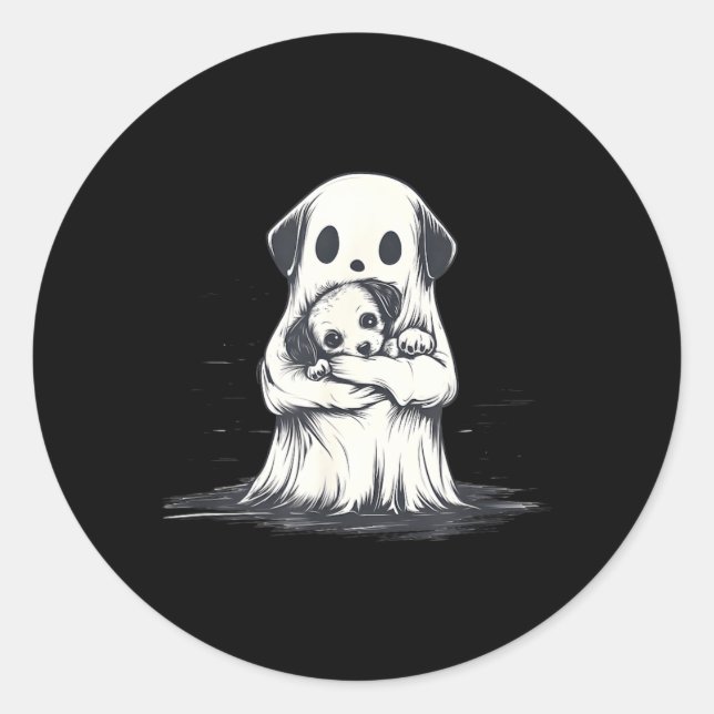Adesivo Fantasma segurando cachorrinho Roupa engraçada de  (Frente)