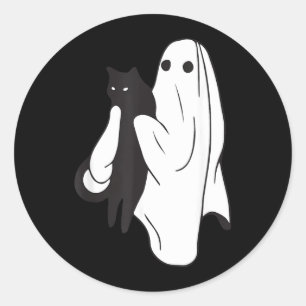 Adesivo Fantasma segurando gato preto Dia das Bruxas Amant