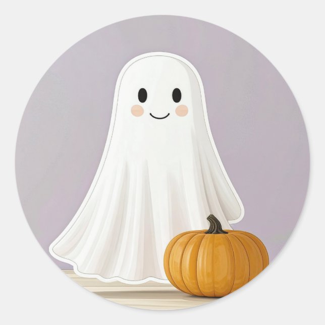 Adesivo Fantasma Sorridente Fofo com Abóbora (Frente)