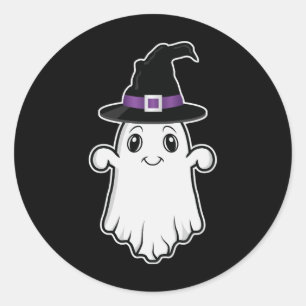 Adesivo Fantasma Sorridente Fofo Vestindo um Chapéu de Bru