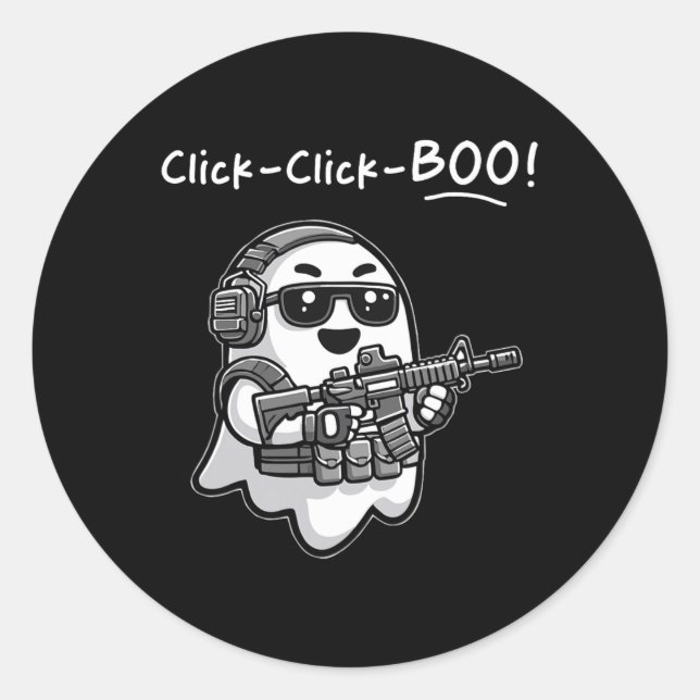 Adesivo Fantasma Tático Engraçado Clique em Boo Halloween  (Frente)