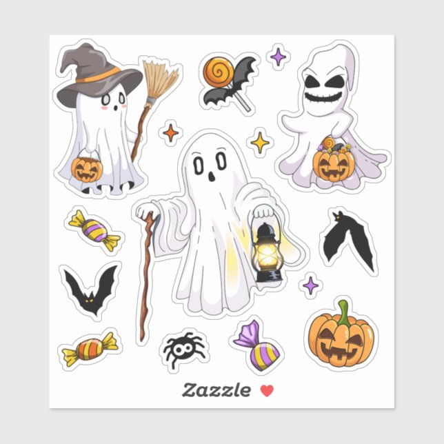 Adesivo Fantasmagóricos fantasmas de Halloween com morcego (Folha)