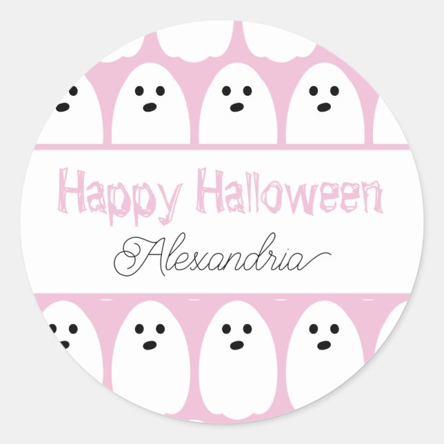 Adesivo Fantasmas Cute Personalizados do Halloween Rosa (Frente)
