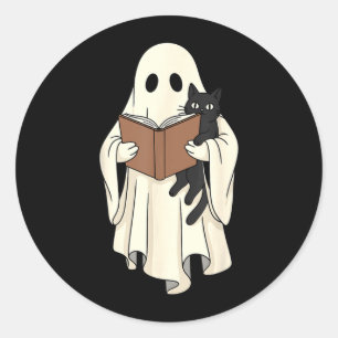 Adesivo Fantasmas e Gato Preto Lendo no Halloween