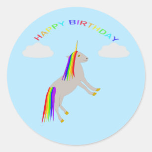 Adesivo Fantasy Birthday Unicorn Rainbow and Clouds
