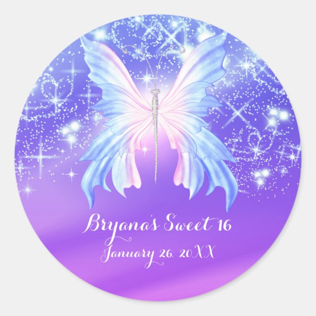 Adesivo Fantasy Butterfly Pink & Purple Sparkle (Frente)