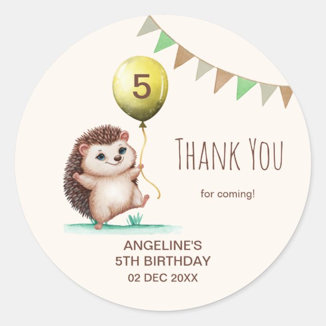 Adesivo Fantasy Cute Happy Hedgehog Balloon Aniversário (Frente)