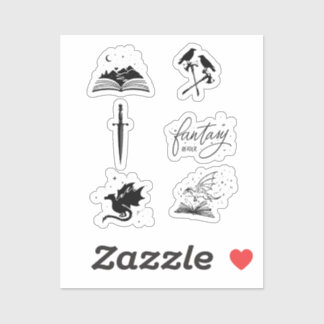 Adesivo Fantasy reader collection with dagger dragon book