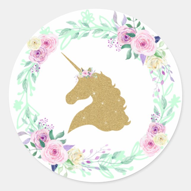 Adesivo Fantasy Unicorn Floral Dourado (Frente)