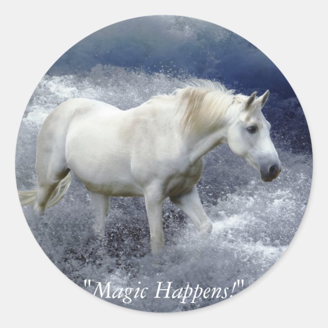 Adesivo Fantasy White Horse & Ocean Surf Gifts (Frente)