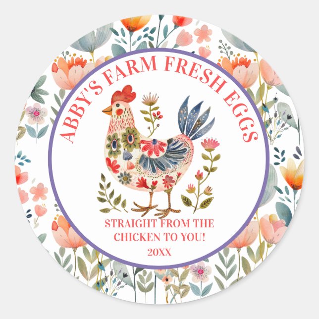 Adesivo Farm Fresh Eggs Folk Art Chicken (Frente)