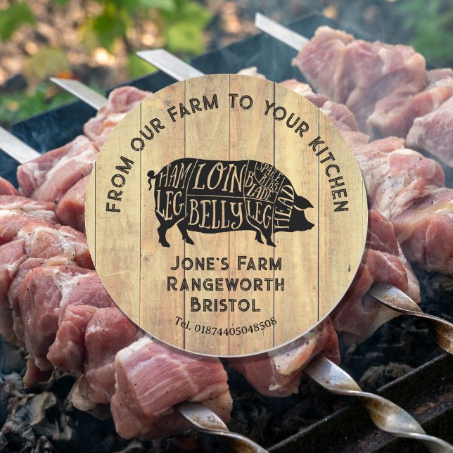 Adesivo Farm Fresh Pork Sticker | Rustic Pig Logo Label  (Criador carregado)