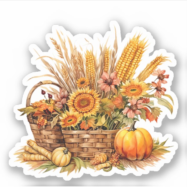 Adesivo Farmhouse Basket of Pumpkins Fall Sticker (Frente)